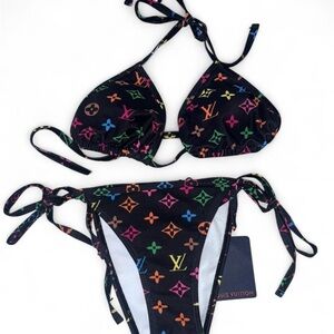 Louis Vuitton Black Multicolor Monogram String Bikini